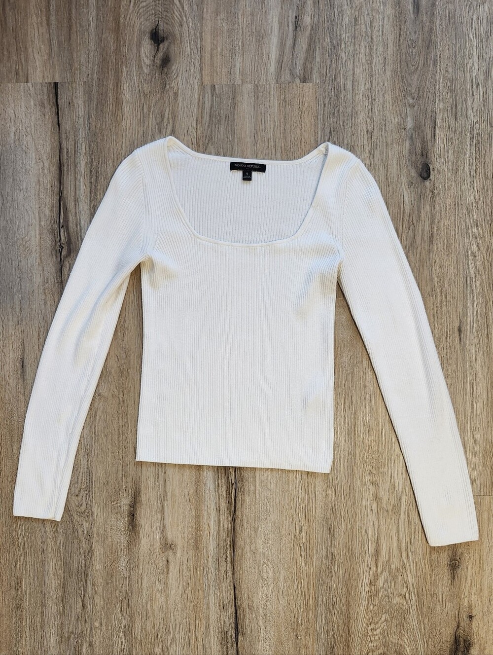 Banana Republic Square-Neck Top, Ribbed, Size S, Off-White/Ivory